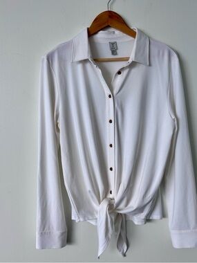 Tristan cotton jersey button up with tie front